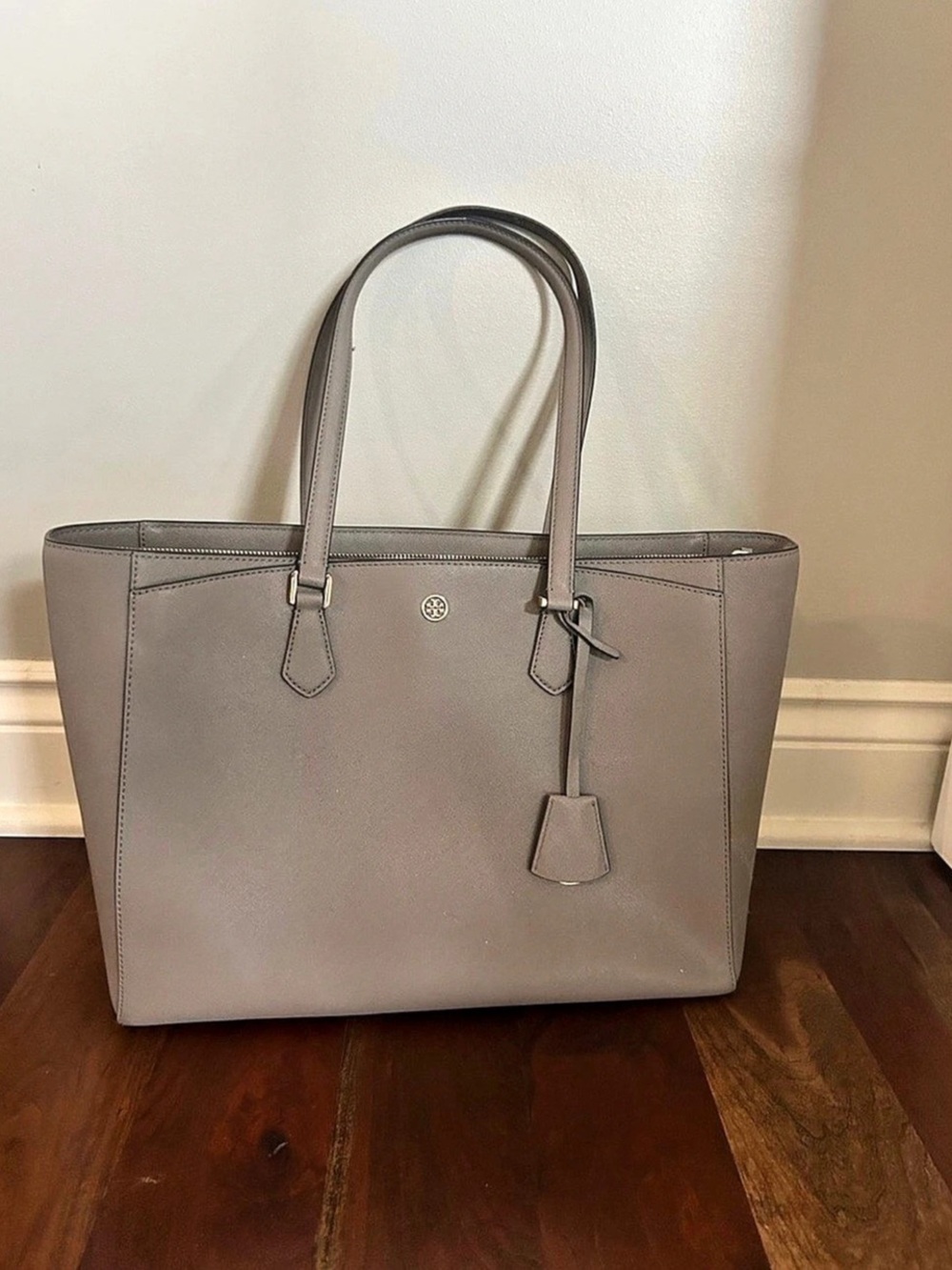 Tory Burch Perry Triple Compartment Leather Tote Gray